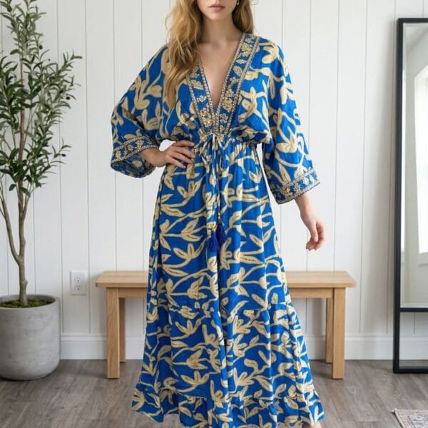 Hvar Sunset Embroidered Kaftan Maxi Dress