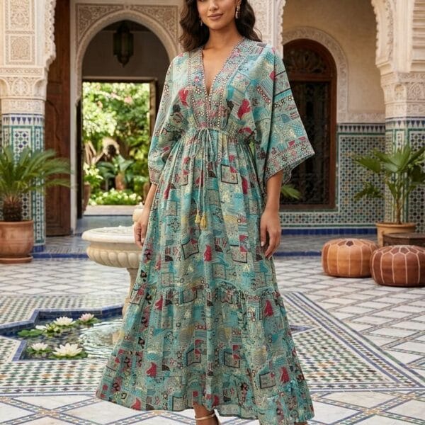 Paros Dawn Embroidered Kaftan Maxi Dress