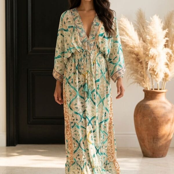 Naxos Honey Embroidered Kaftan Maxi Dress