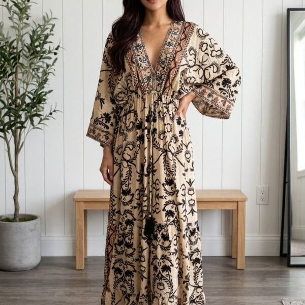 Rhodes Amber Embroidered Kaftan Maxi Dress