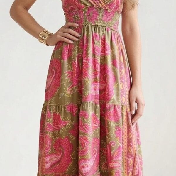 Elba Sage Halter Tiered Maxi Dress