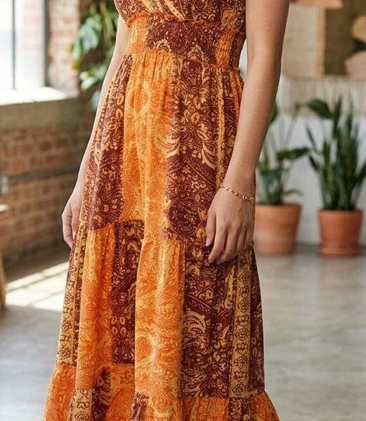 Ephemeral Bloom Halter Tiered Maxi Dress