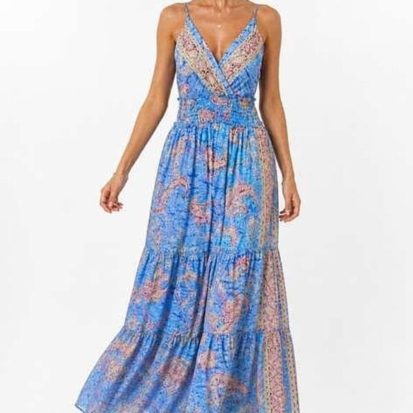 Luna Azul Halter Tiered Maxi Dress