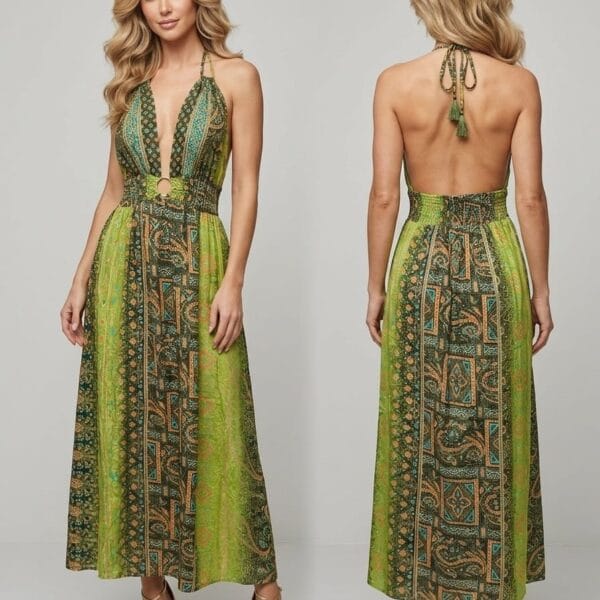 Joie Bloom Plunge Halter Maxi Dress