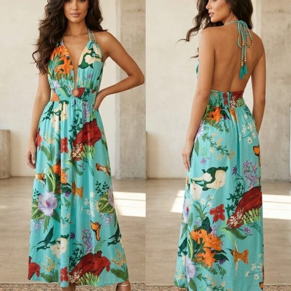 Harmonie Dusk Plunge Halter Maxi Dress