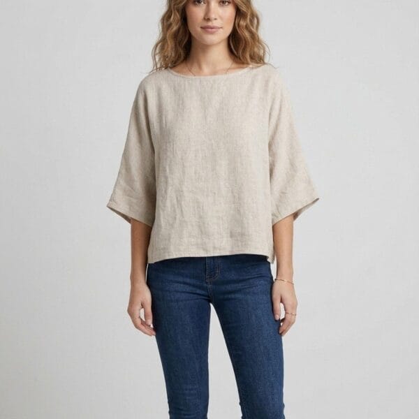 Linen Pullover Top in Natural Oatmeal