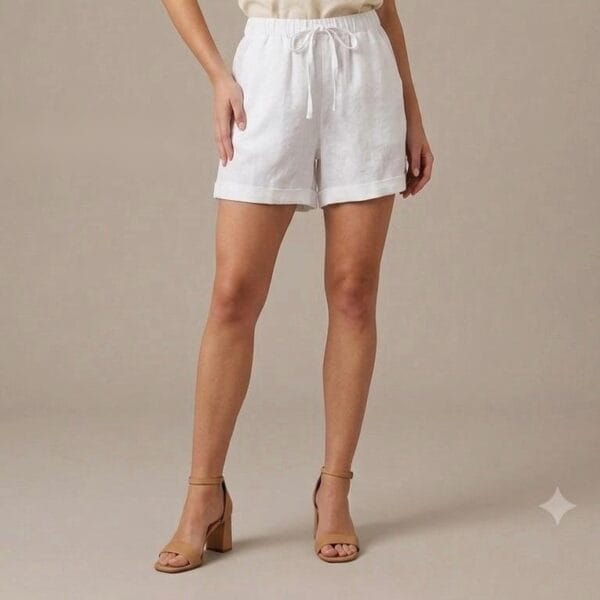 Crisp White Linen Drawstring Shorts
