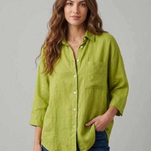Chartreuse Linen Relaxed Button Shirt