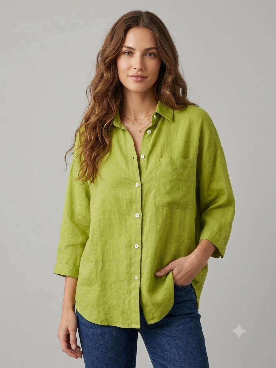Chartreuse Linen Relaxed Button Shirt
