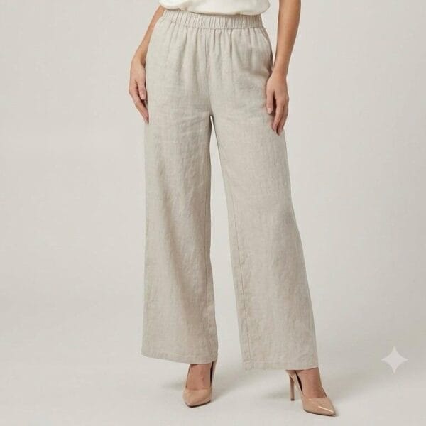 Natural Linen Wide-Leg Palazzo Trousers