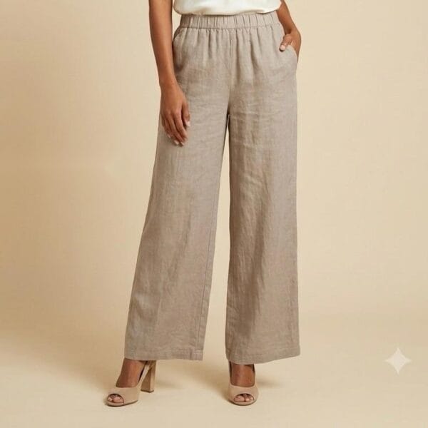 Tuscan Linen Wide-Leg Trousers in Natural