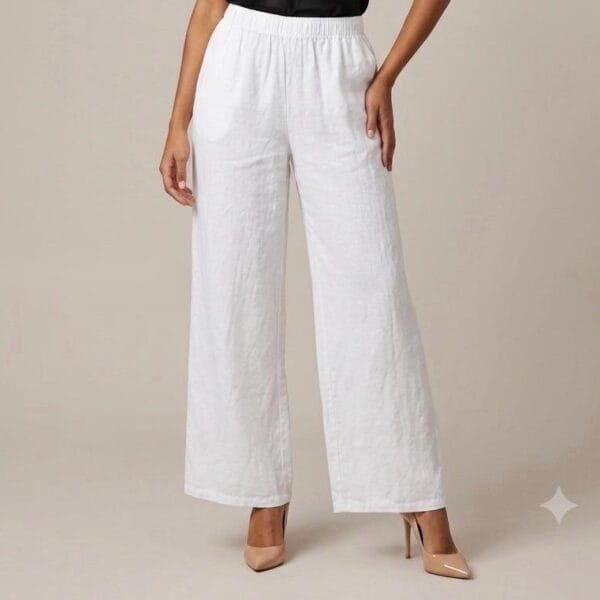 Ivory Linen Wide-Leg Palazzo Pants
