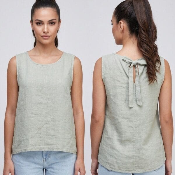 Sage Linen Tie-Back Tank