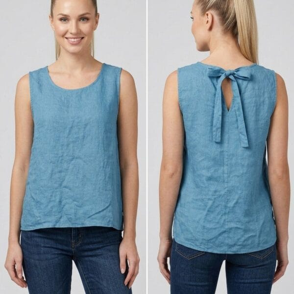 Denim Blue Linen Tank with Tie Back