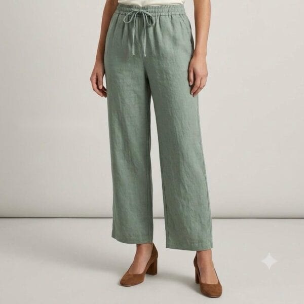 Sage Linen Drawstring Crop Trousers