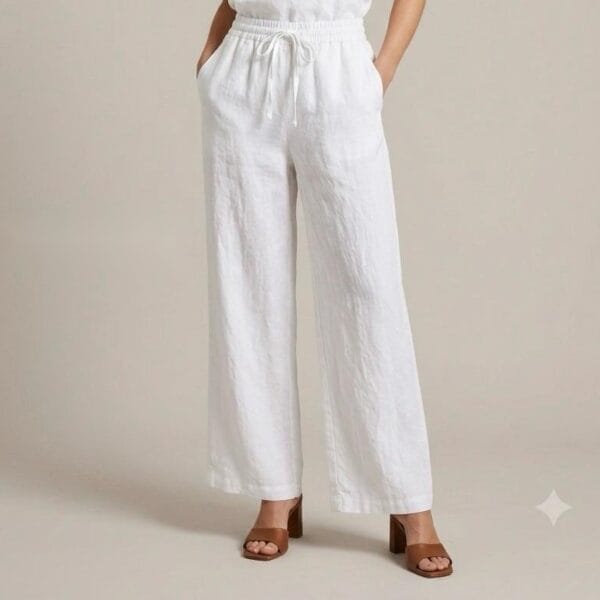 Crisp White Linen Drawstring Trousers