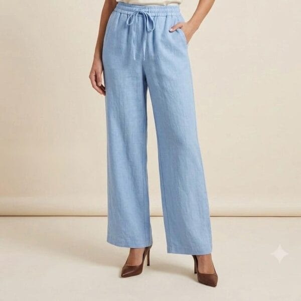 Serene Sky Linen Wide-Leg Trousers