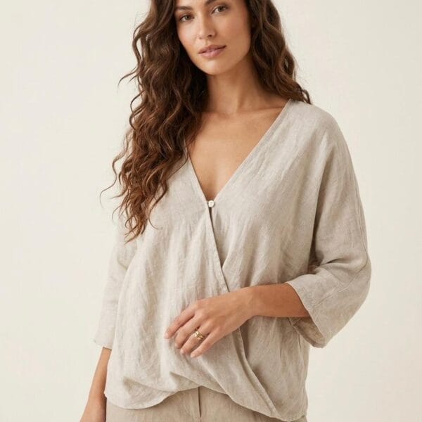Linen Wrap Blouse in Natural