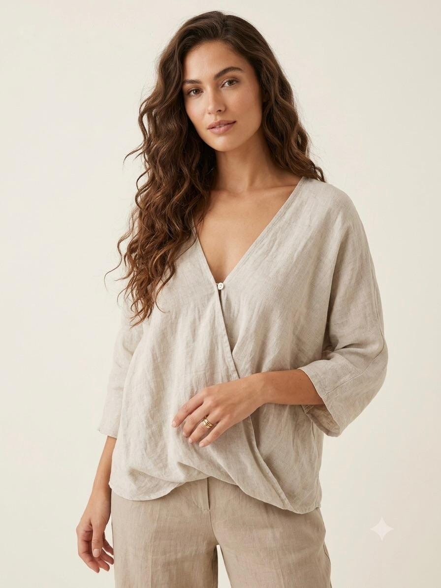 Linen Wrap Blouse in Natural