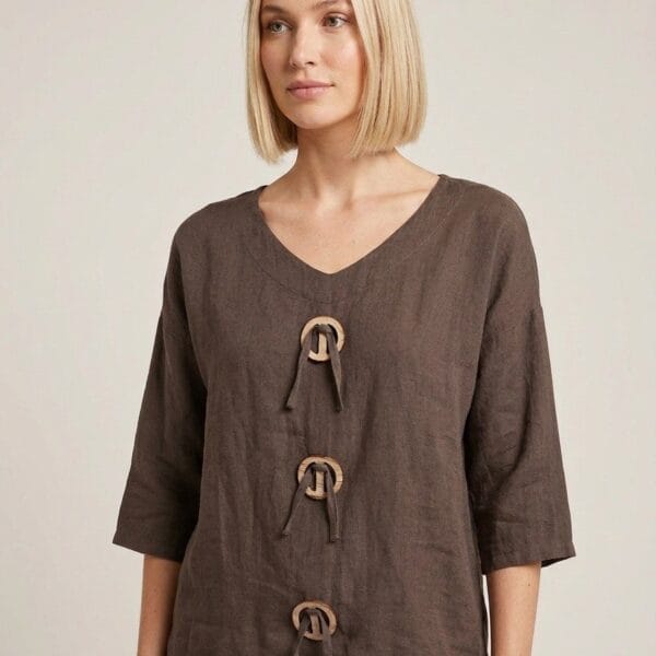 Tuscan Toggle Linen Tunic in Taupe
