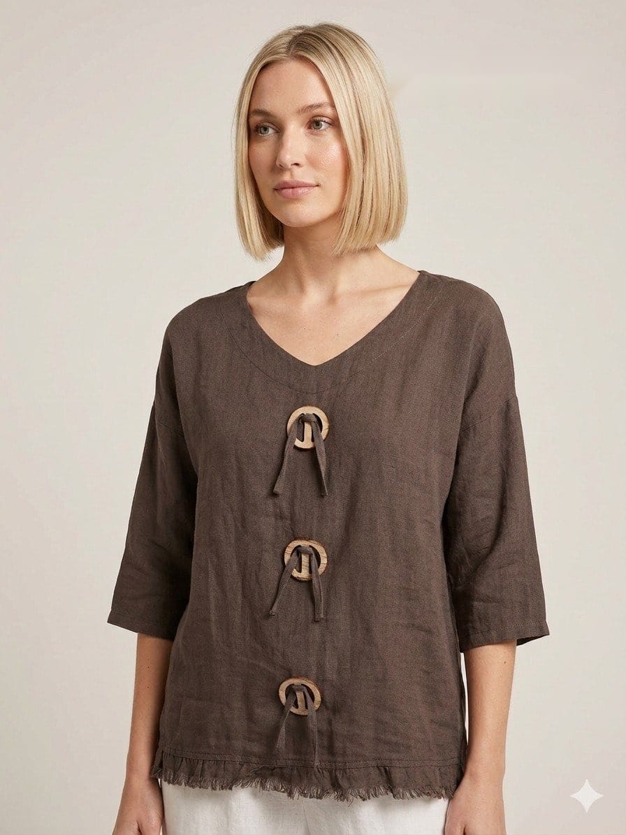 Tuscan Toggle Linen Tunic in Taupe