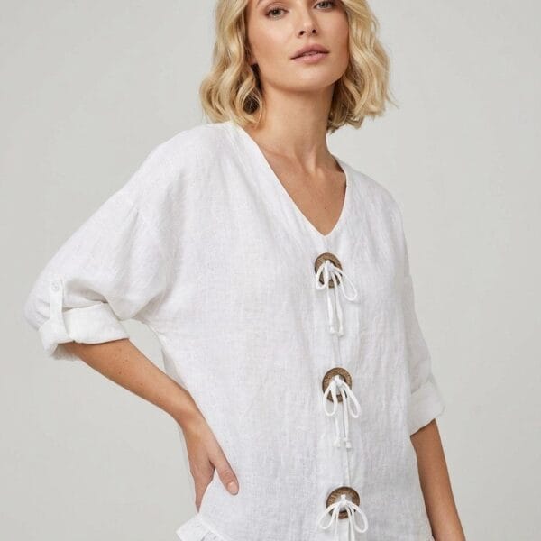 Linen Drawstring Tunic in White