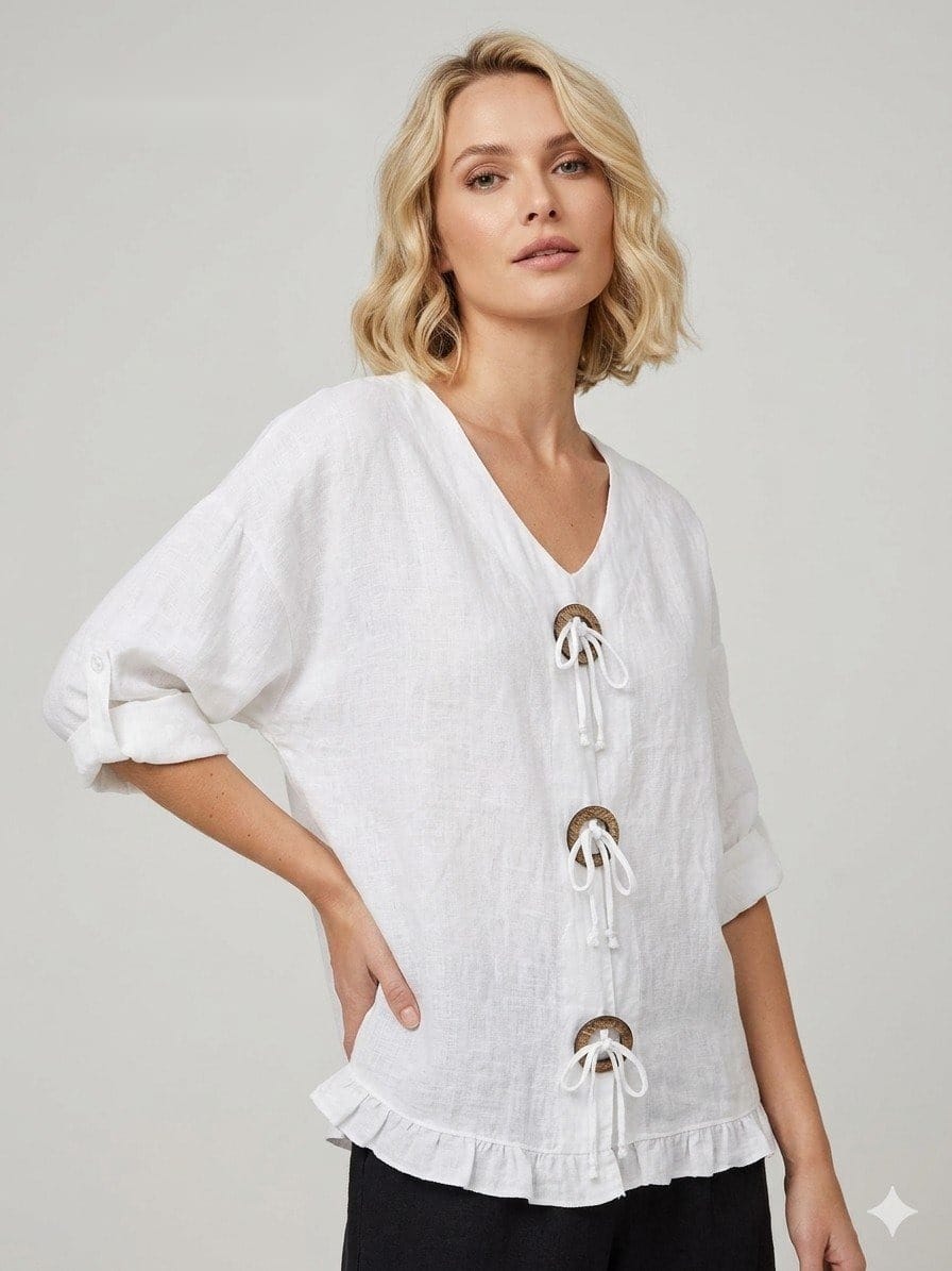 Linen Drawstring Tunic in White