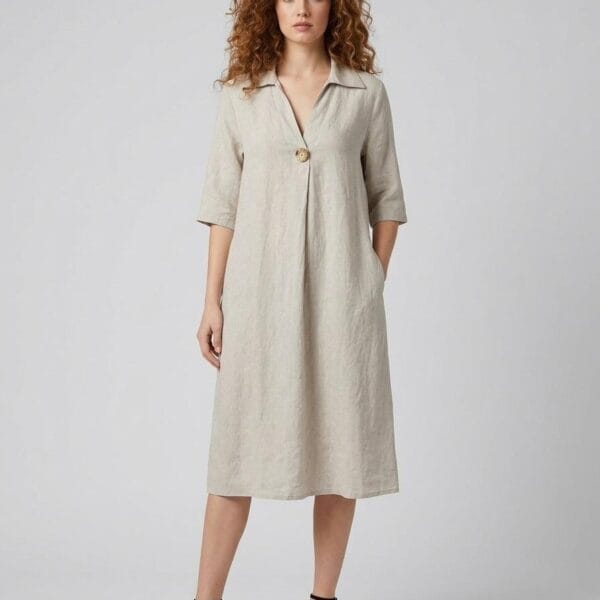 Beige Linen Shirt Dress