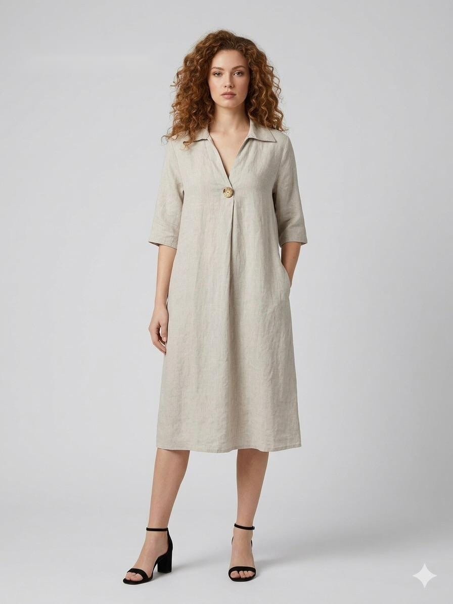 Beige Linen Shirt Dress