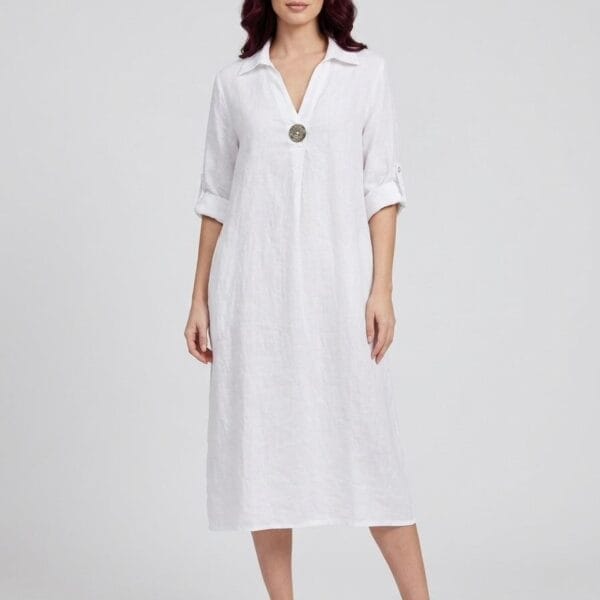 Crisp White Linen Shirt Dress