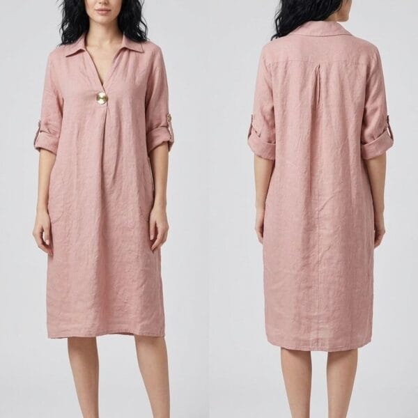 Dusty Rose Linen Shirt Dress