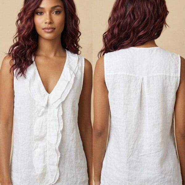 Burgundy Waves Linen Ruffle Blouse