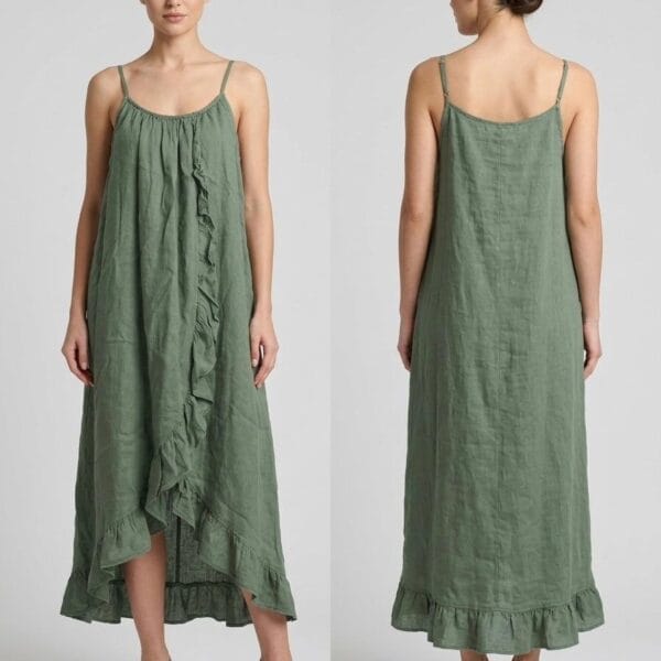 Sage Linen Ruffle Camisole Dress