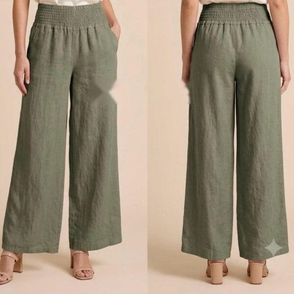 Sage Linen Wide-Leg Cropped Trousers