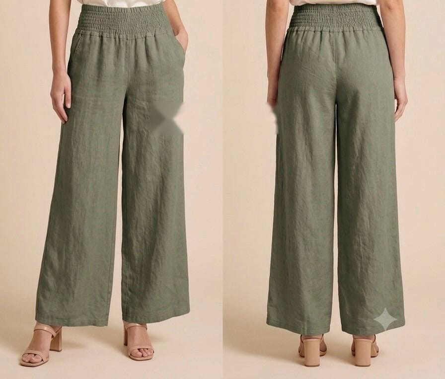 Sage Linen Wide-Leg Cropped Trousers