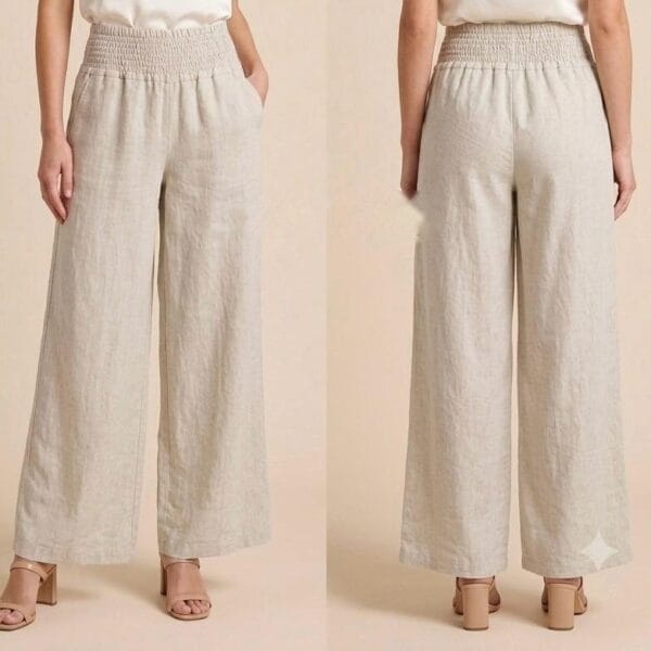 Linen Wide-Leg Trousers in Natural Cream
