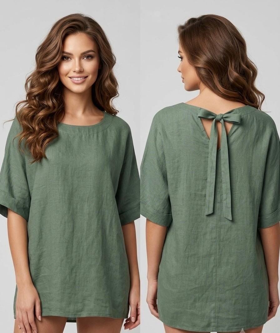 Sage Linen Tie-Back Tunic Shirt