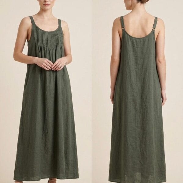 Sage Linen Pleated Everyday Maxi Dress