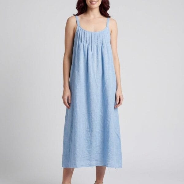 Serene Sky Linen Slip Dress