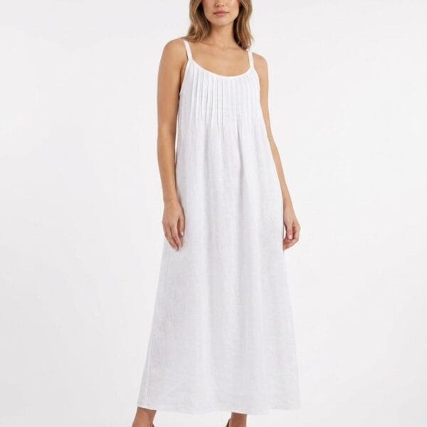 Ethereal White Linen Pleated Slip Dress