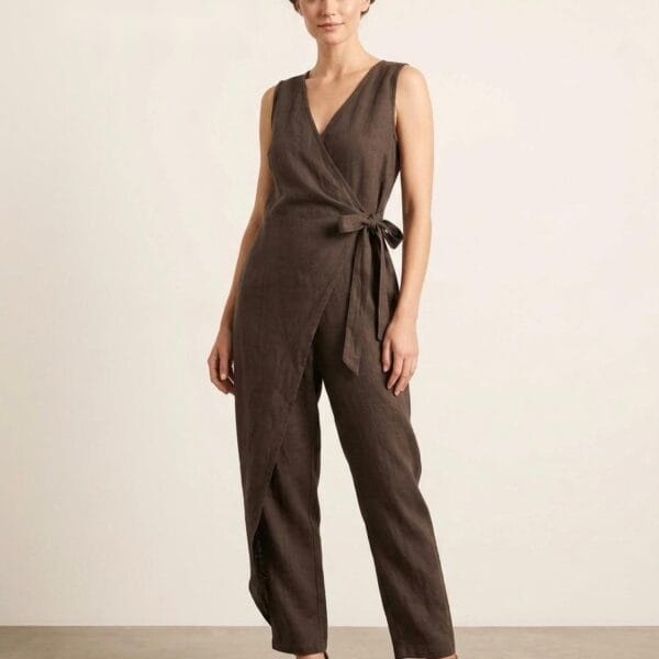 Taupe Linen Wrap Jumpsuit