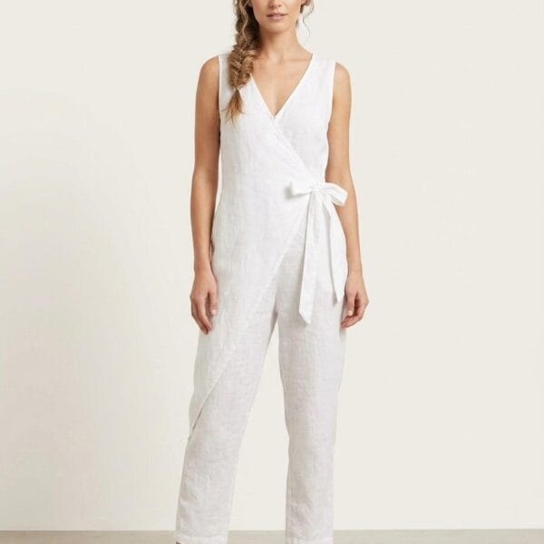 Ivory Wrap Linen Jumpsuit