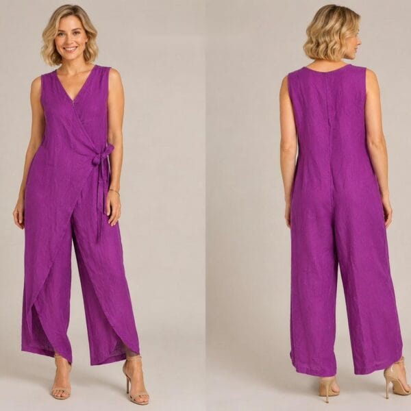 Magenta Wrap Linen Jumpsuit
