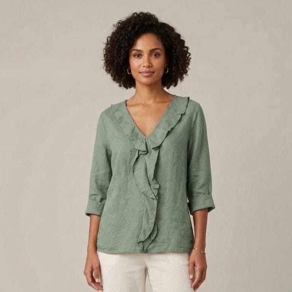Sage Linen Tie-Front Blouse