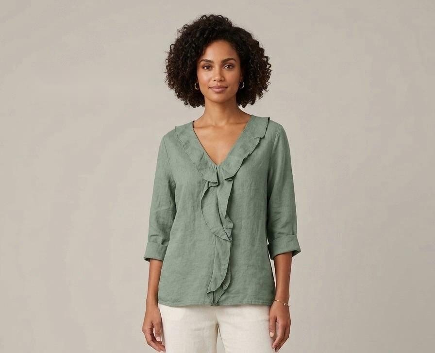 Sage Linen Tie-Front Blouse