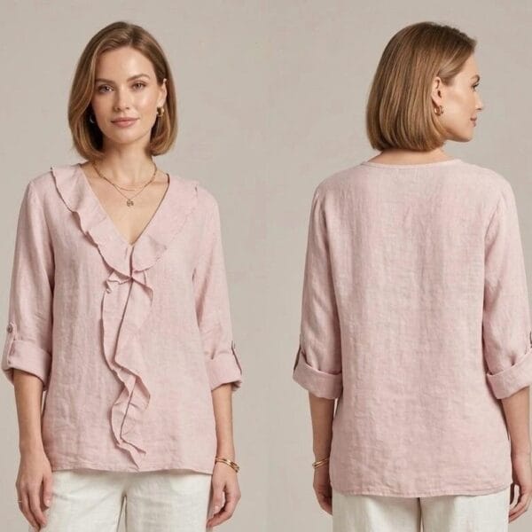 Blush Ruffled Linen Everyday Blouse