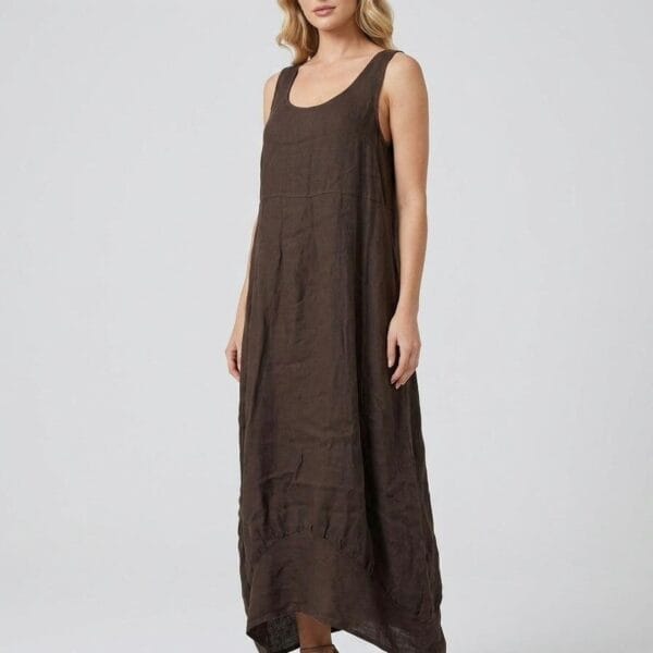Chocolate Linen Sleeveless Maxi Dress