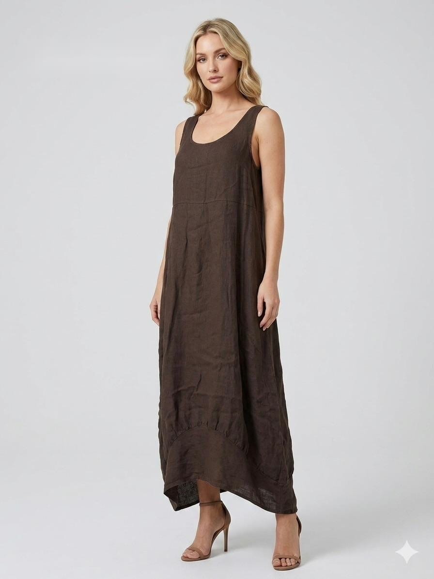 Chocolate Linen Sleeveless Maxi Dress
