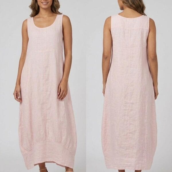 Blush Linen Bubble Hem Maxi Dress