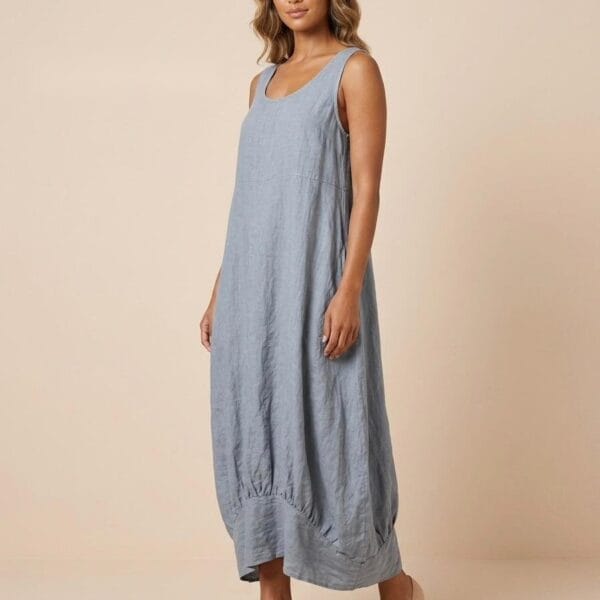 Serene Blue Linen A-Line Maxi Dress